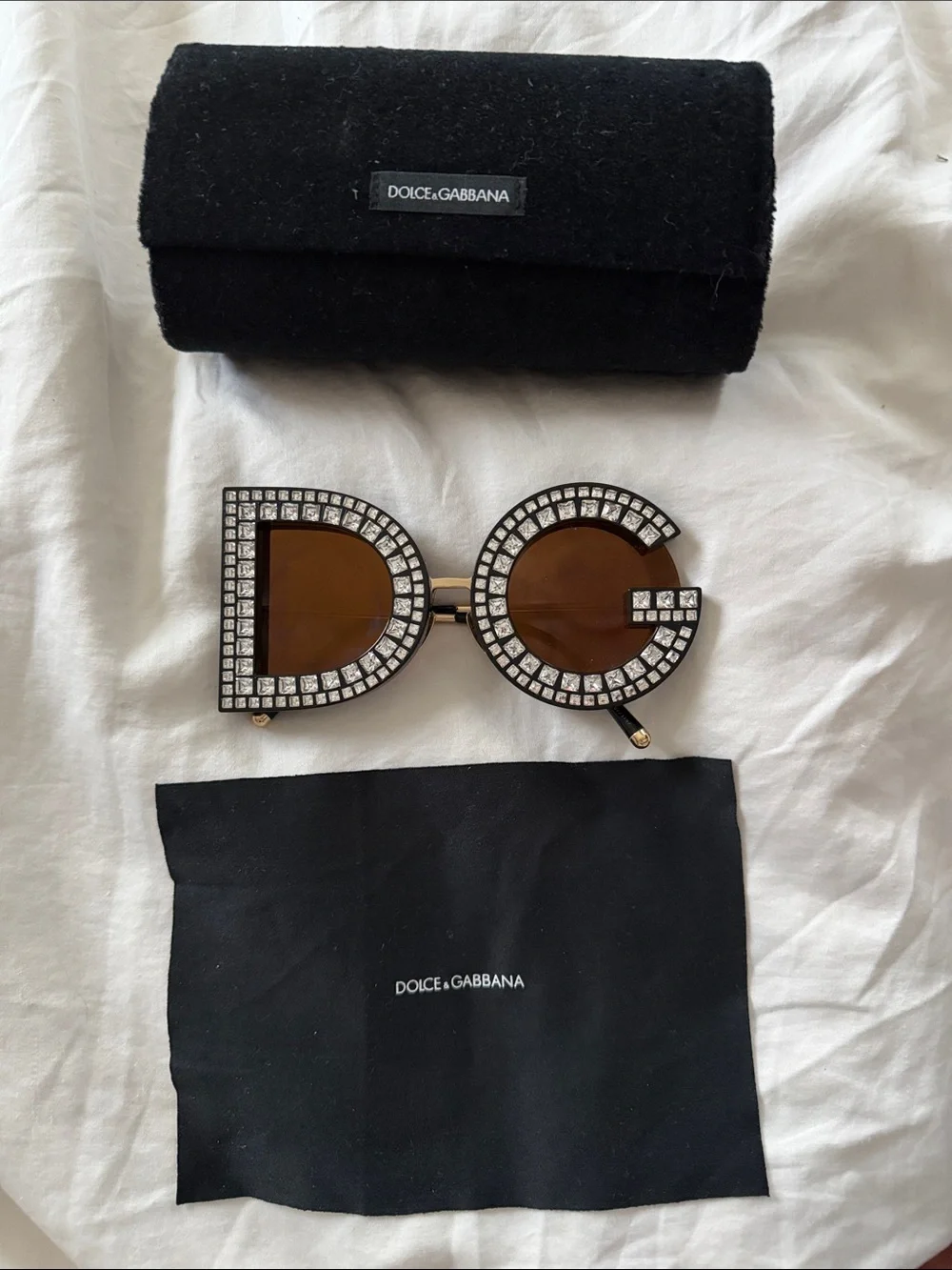 Dolce & Gabbana Gold Frame Brown Lens DG Crystal Sunglasses- ONLY USED ONCE